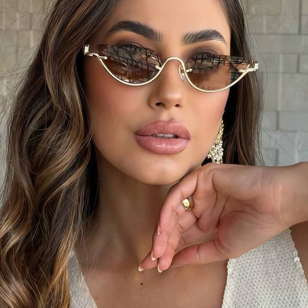 1pc Half Frame Semicircle Metal Fashion Glasses Retro Versatile Fashion Glasses - Picture 2 of 4